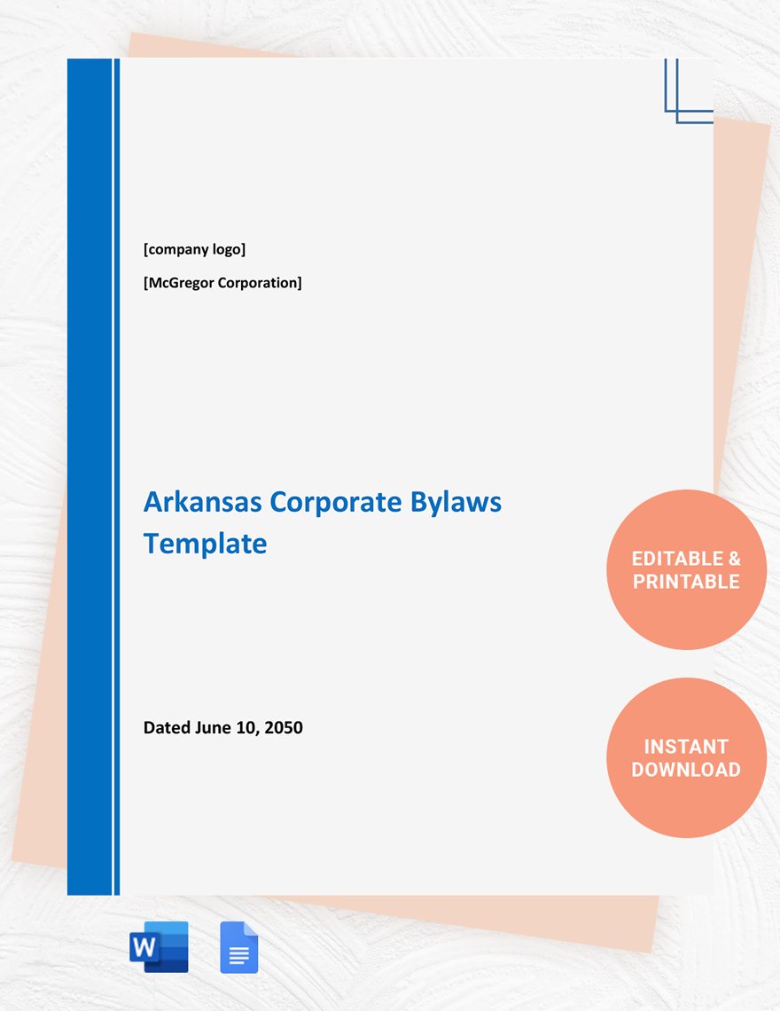 Arkansas Corporate Bylaws Template in Word, Google Docs