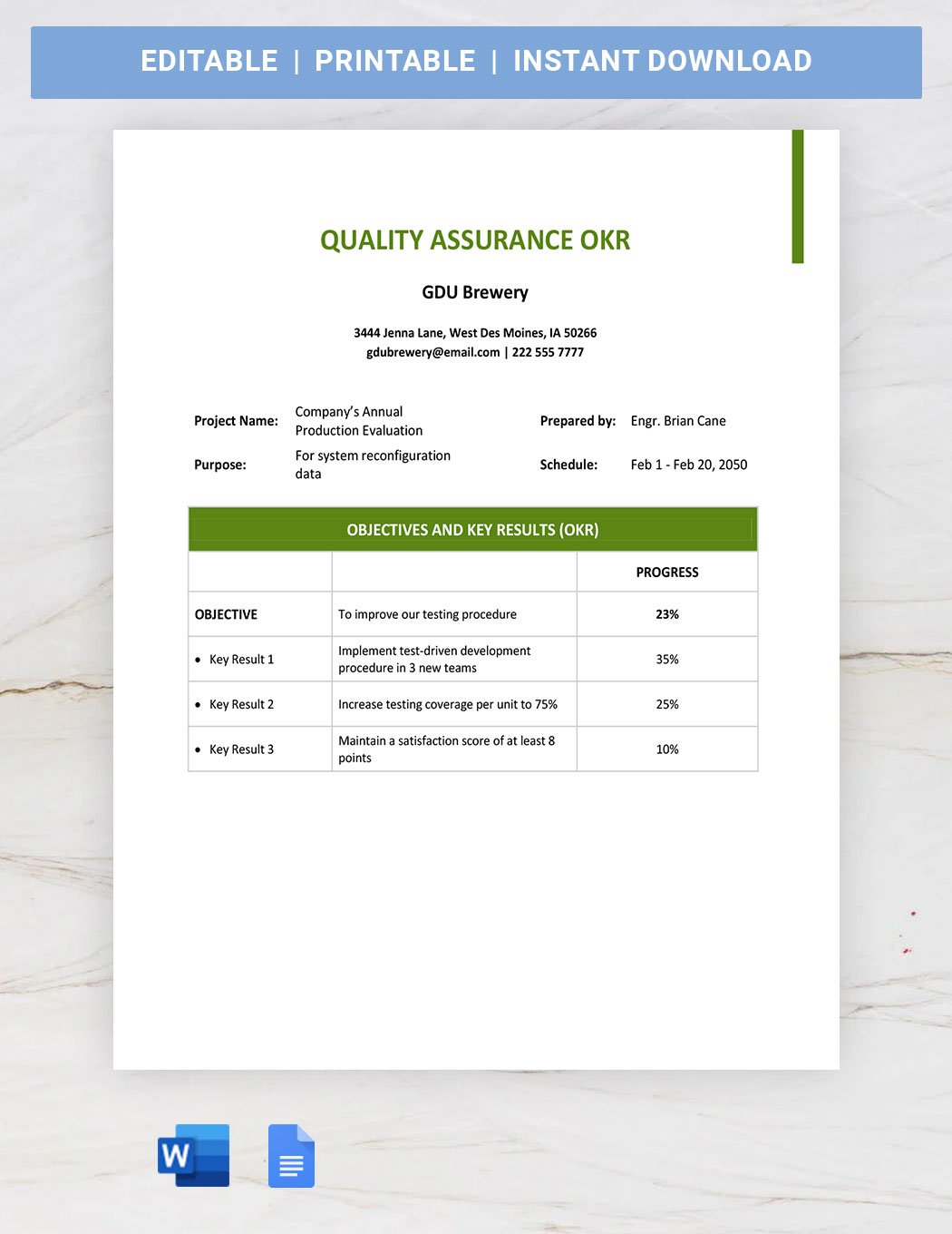 Quality Assurance OKR Template