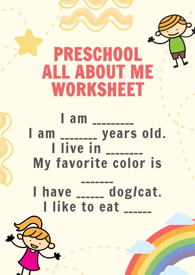 Preschool All About Me Worksheet Template