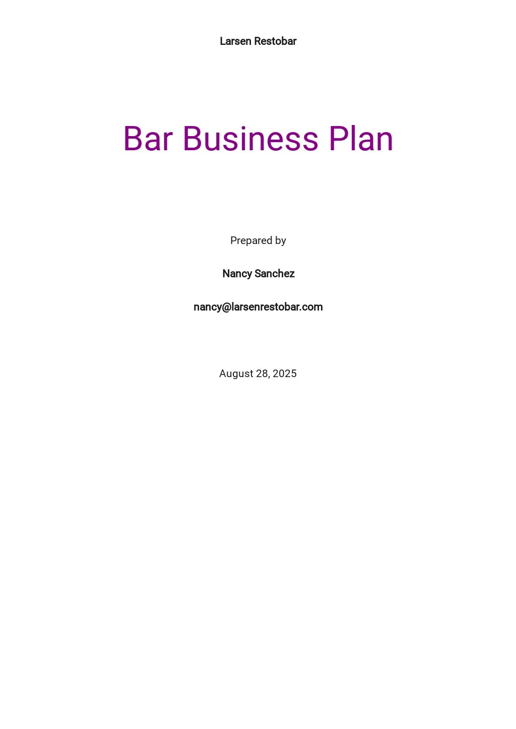 sample bar business plan