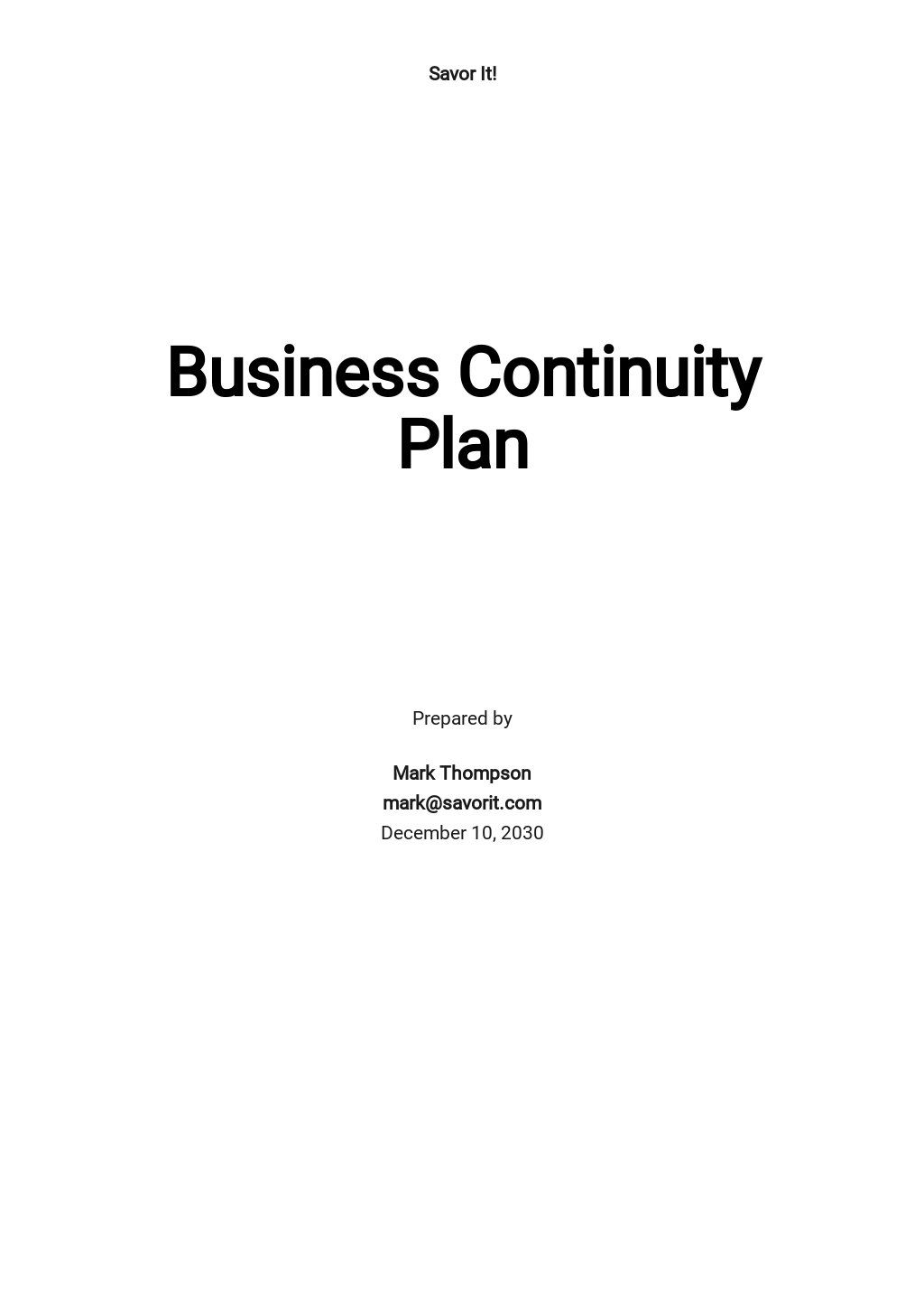 sample small business continuity plan