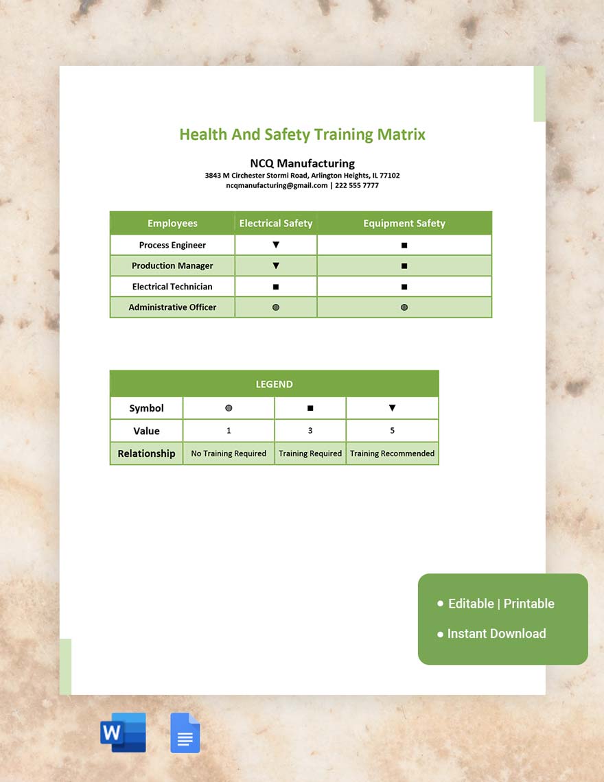Health And Safety Training Matrix Template