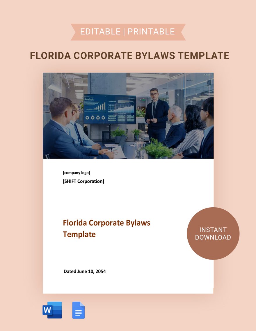 Florida Corporate Bylaws Template in Word, Google Docs