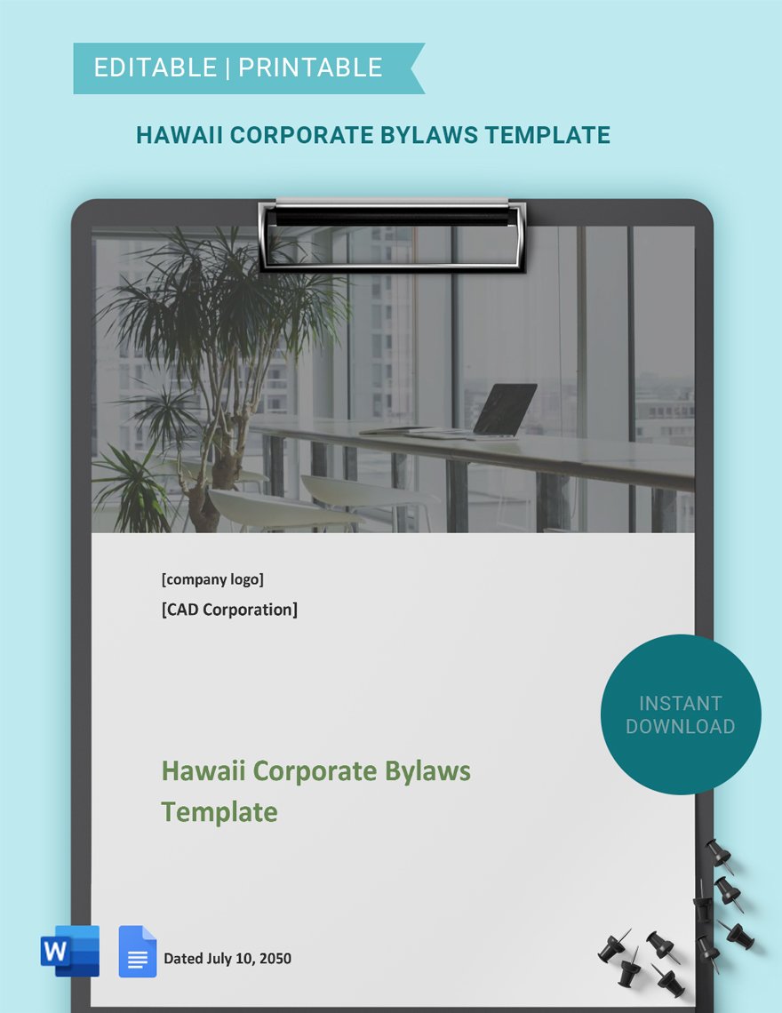Hawaii Corporate Bylaws Template in Word, Google Docs