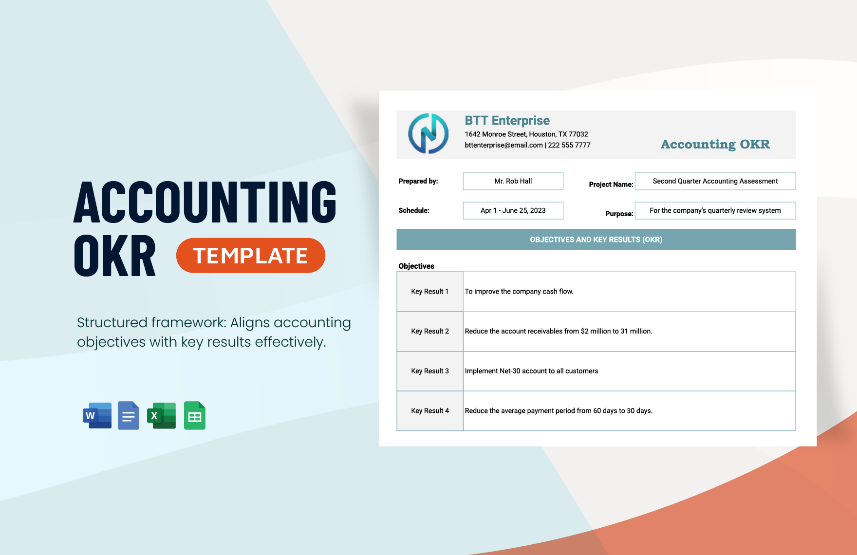 Accounting OKR Template in Word, Google Docs, Excel, Google Sheets