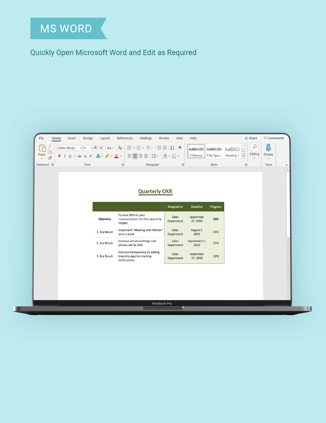 Quarterly OKR Template In Word Google Docs Download