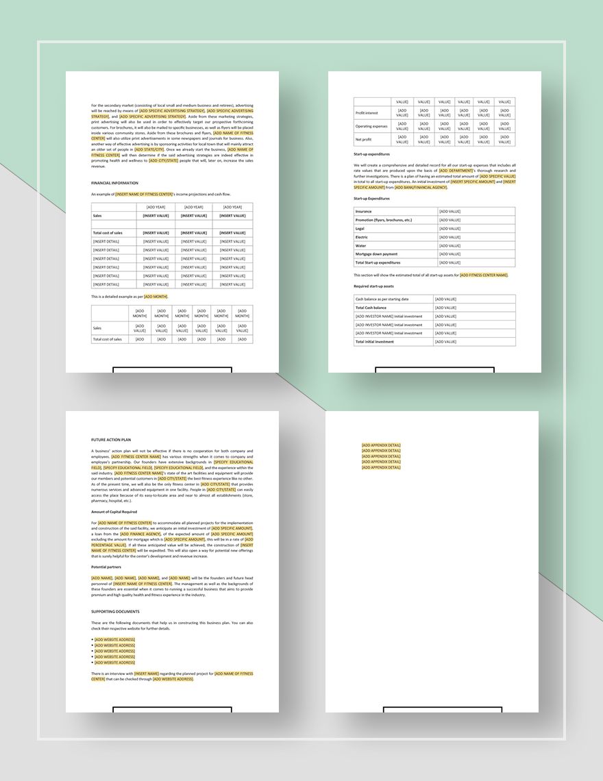 gym business plan template word