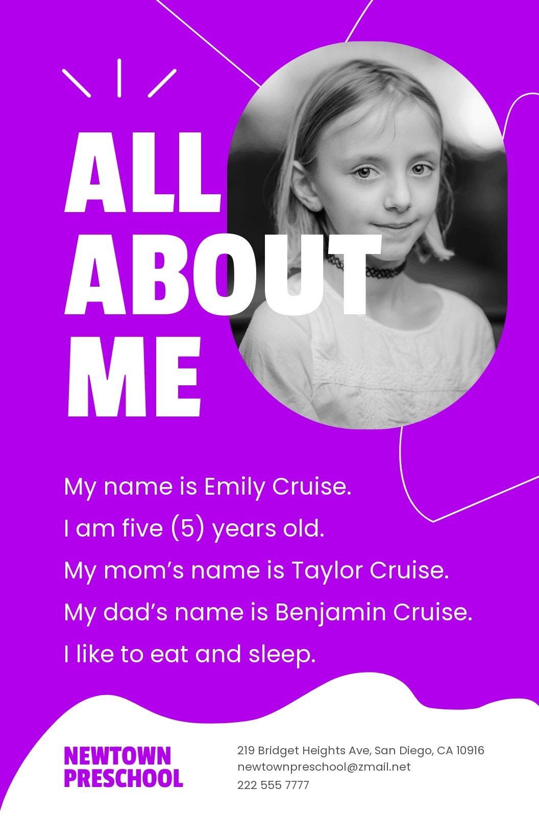 Preschool All About Me Poster Template