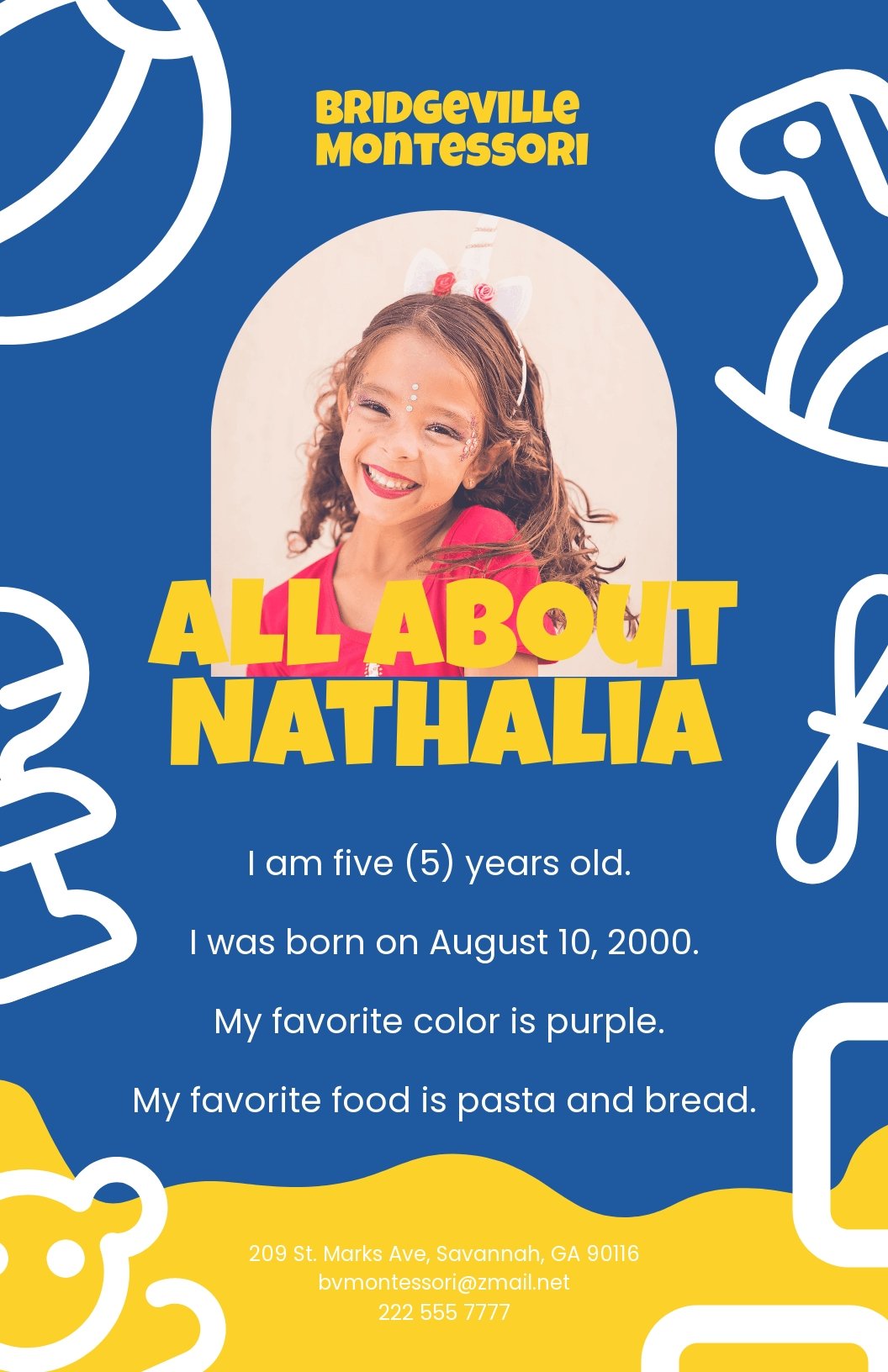 Kindergarten All About Me Poster Template