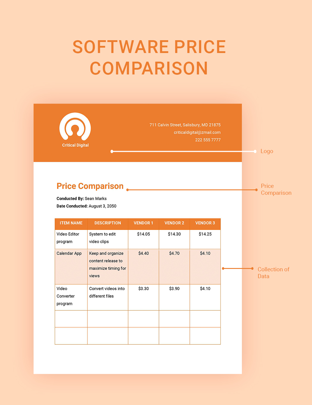 Software Price Comparison Template