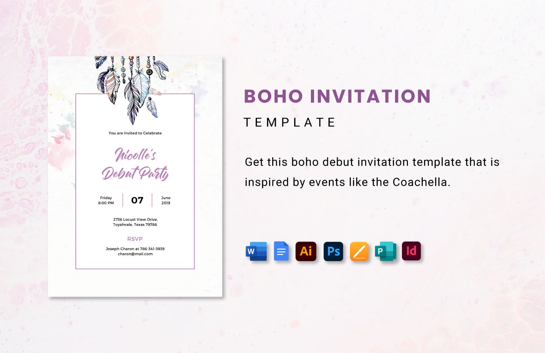 Boho Debut Invitation Template