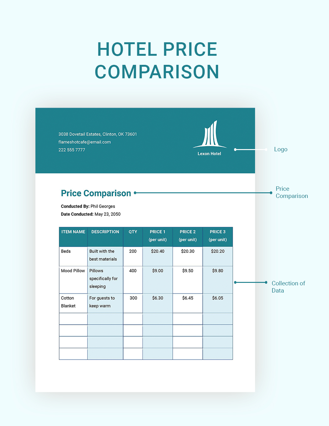 Hotel Price Comparison Template Download In Word Google Docs 