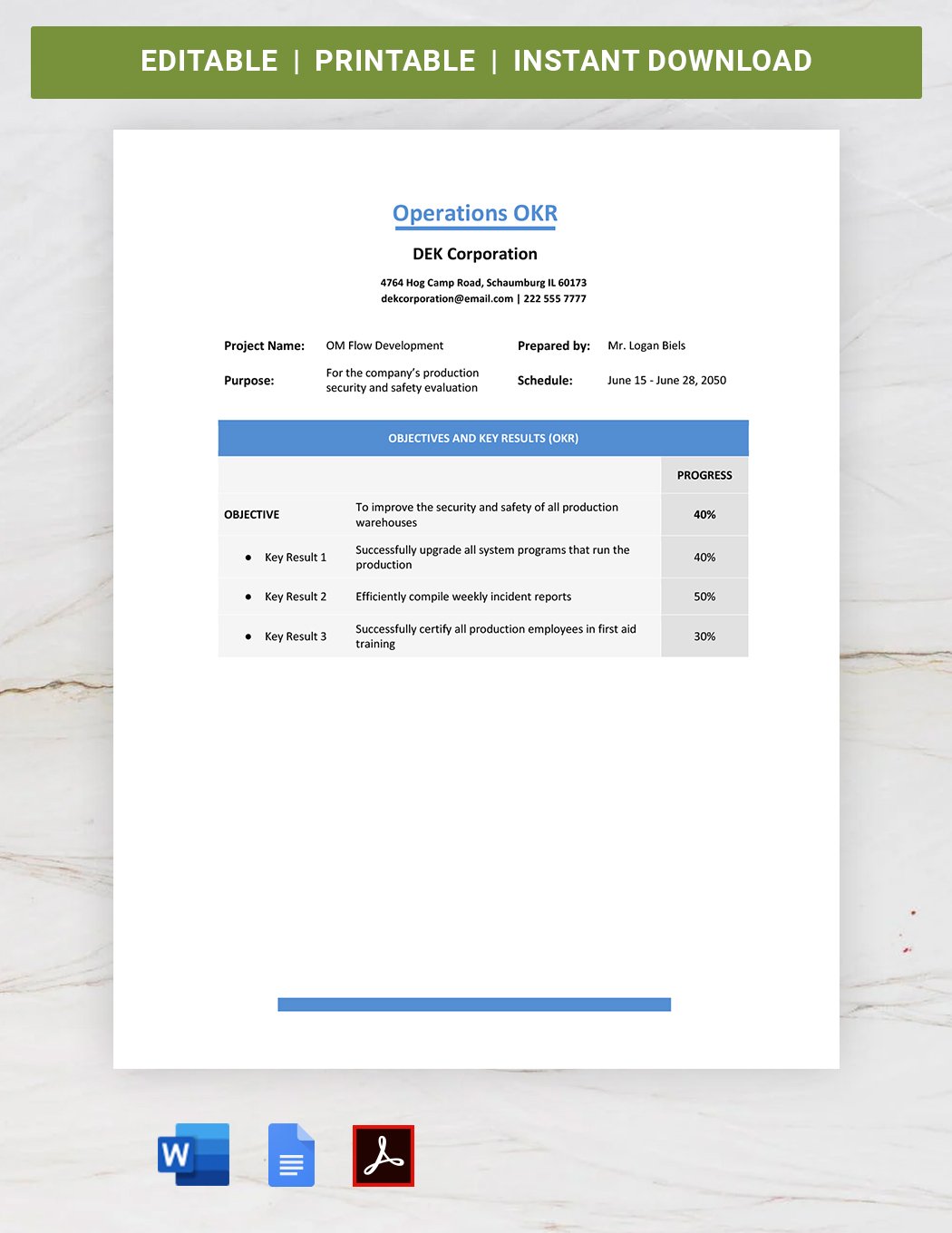 Free Operations OKR Template