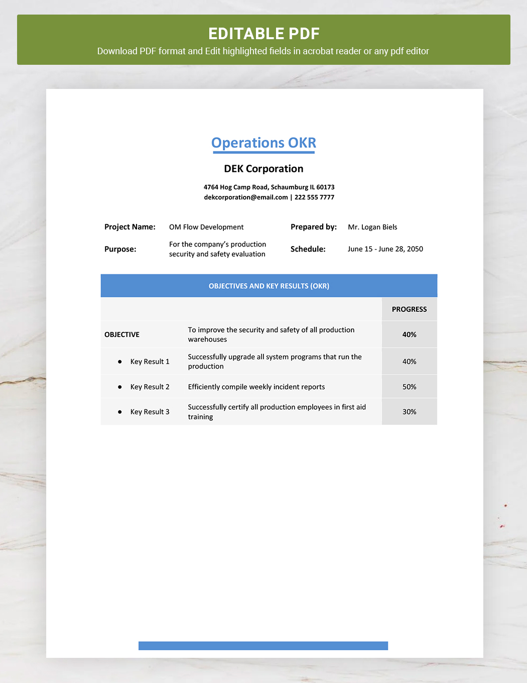 Operations OKR Template Google Docs, Word