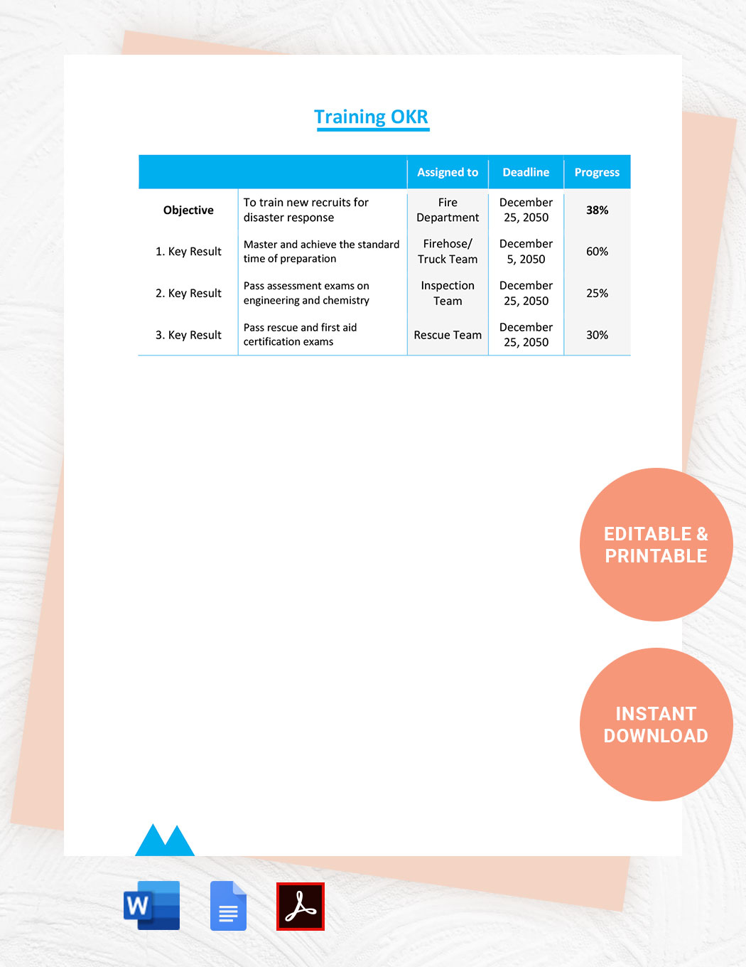 Training OKR Template in Word, Google Docs