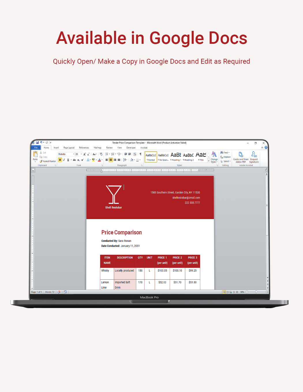 Tender Price Comparison Template In Word Google Docs Download Tender Price Comparison Template In Word Google Docs Download