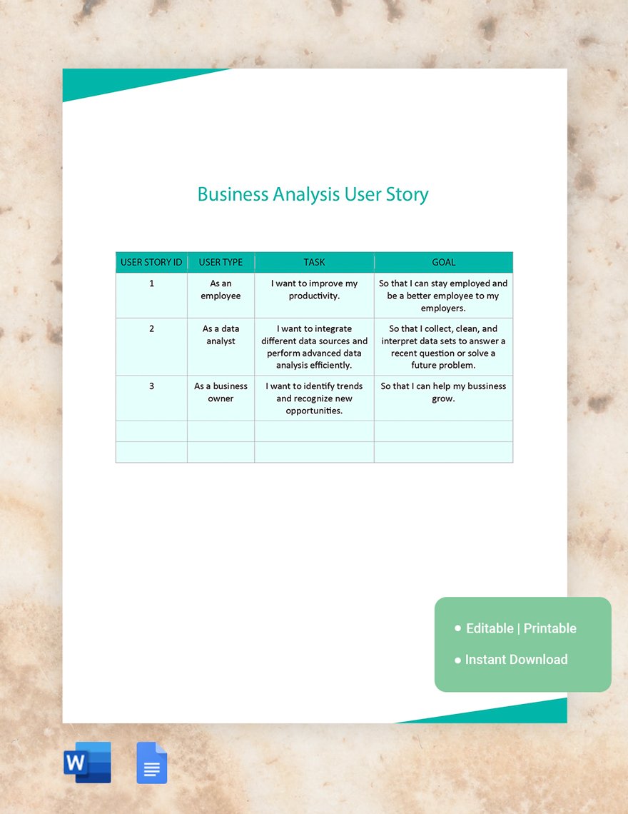 Business Analysis User Story Template