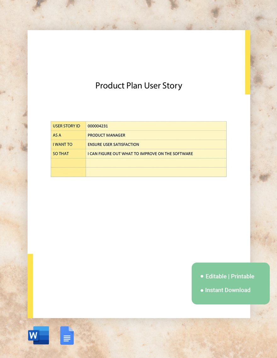 Product Plan User Story Template