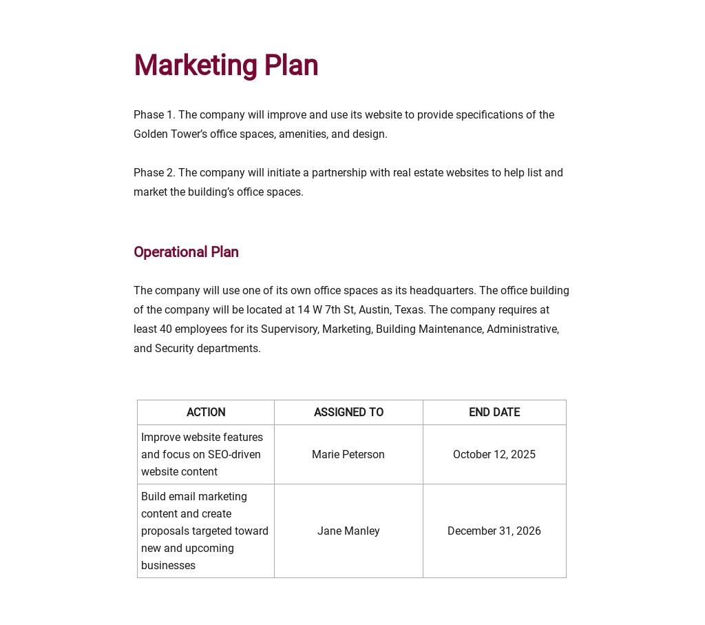 printable real estate business plan template