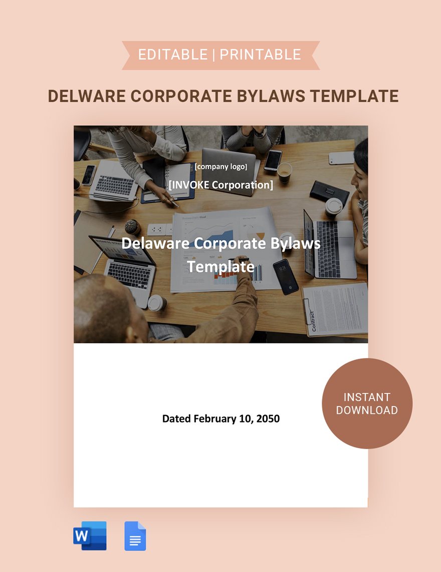 Delaware Corporate Bylaws Template in Word, Google Docs