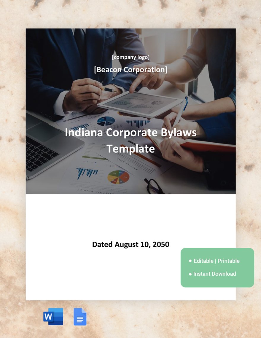 Indiana Corporate Bylaws Template in Word, Google Docs