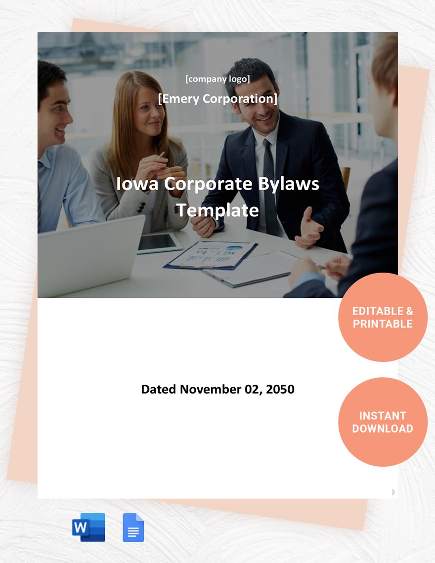 Iowa Corporate Bylaws Template in Word, Google Docs