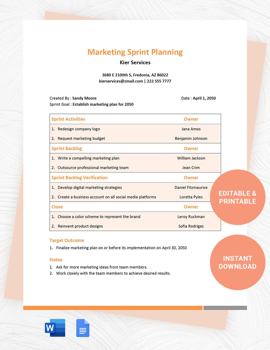Marketing Sprint Planning Template
