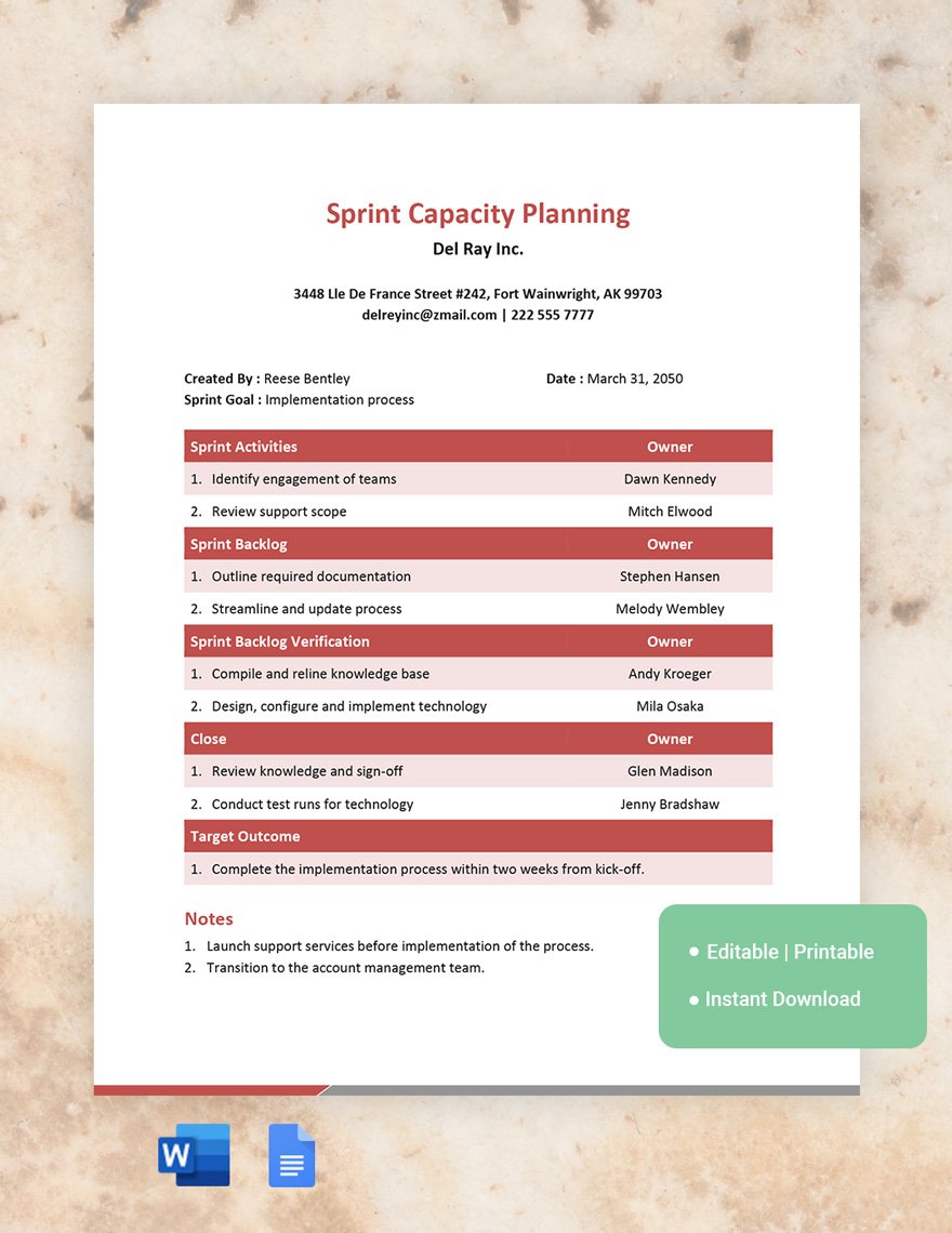 Sprint Capacity Planning Template