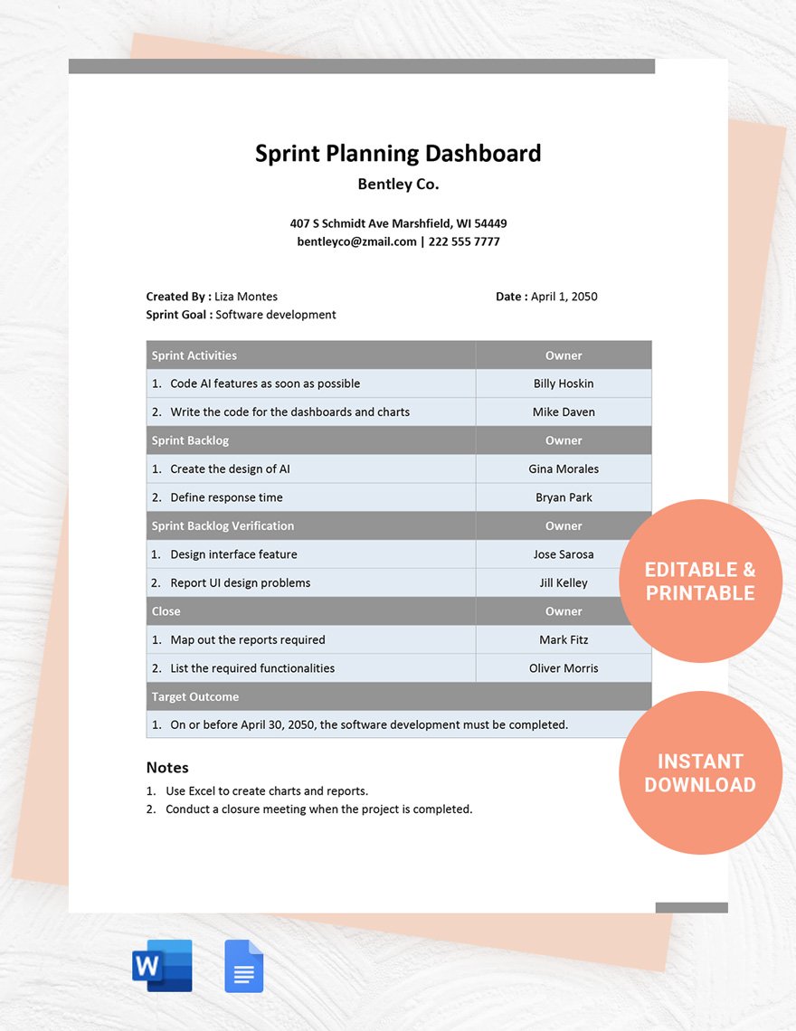 Sprint Planning Dashboard Template
