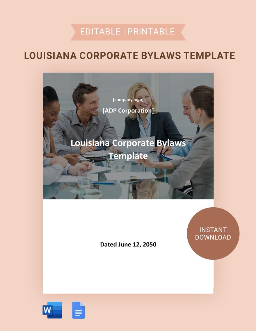 Louisiana Corporate Bylaws Template in Word, Google Docs
