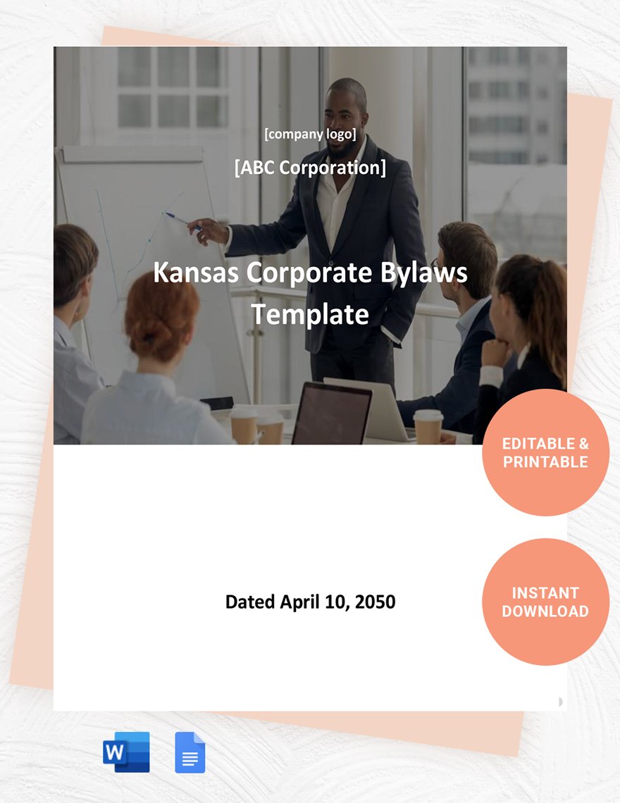 Kansas Corporate Bylaws Template in Word, Google Docs