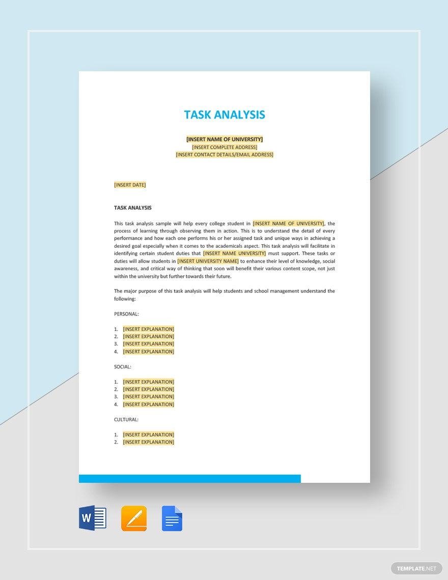 Sample Task Analysis Template in Google Docs, Pages, Word - Download | Template.net