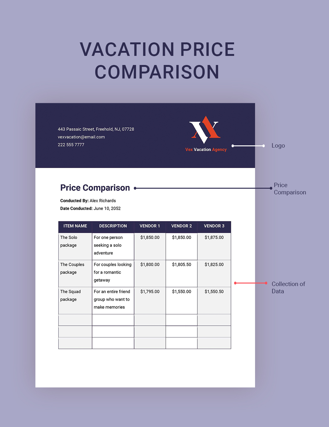 Vacation Price Comparison Template