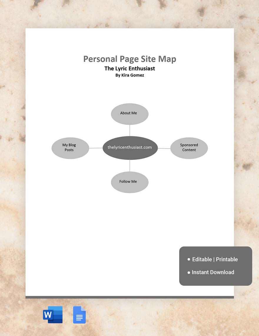 Personal Page Site Map Template in Word, Google Docs