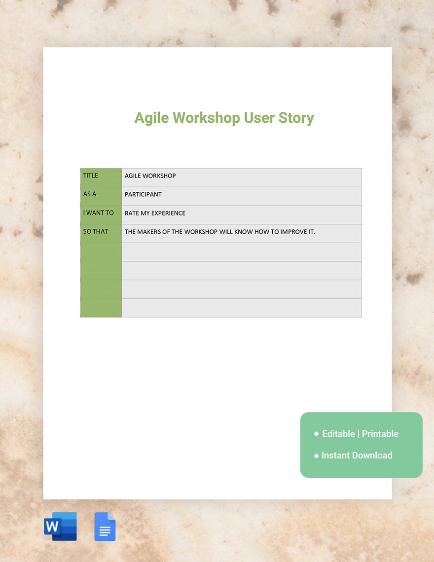Agile Workshop User Story Template in Word, Google Docs