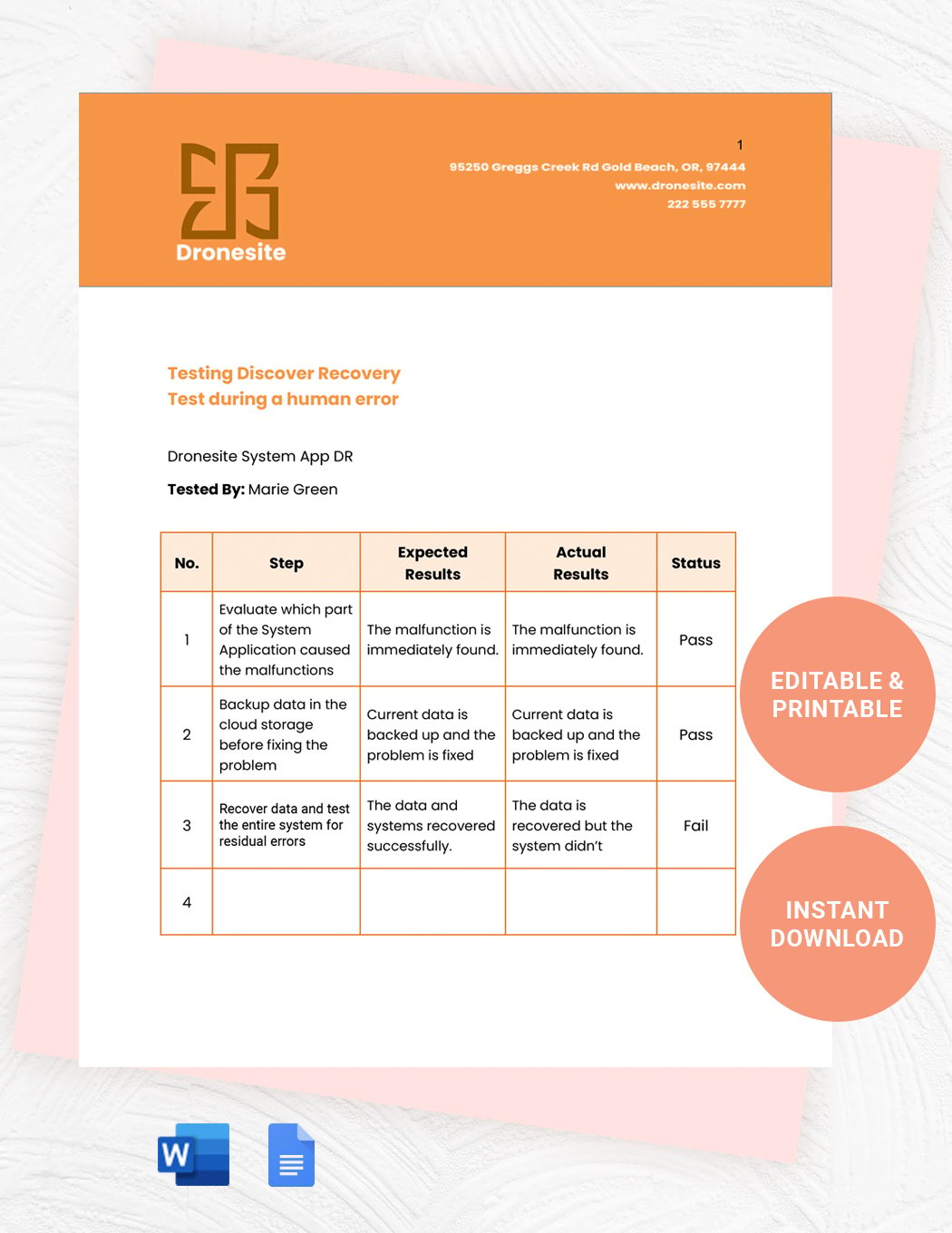 Disaster Recovery Test Case Template