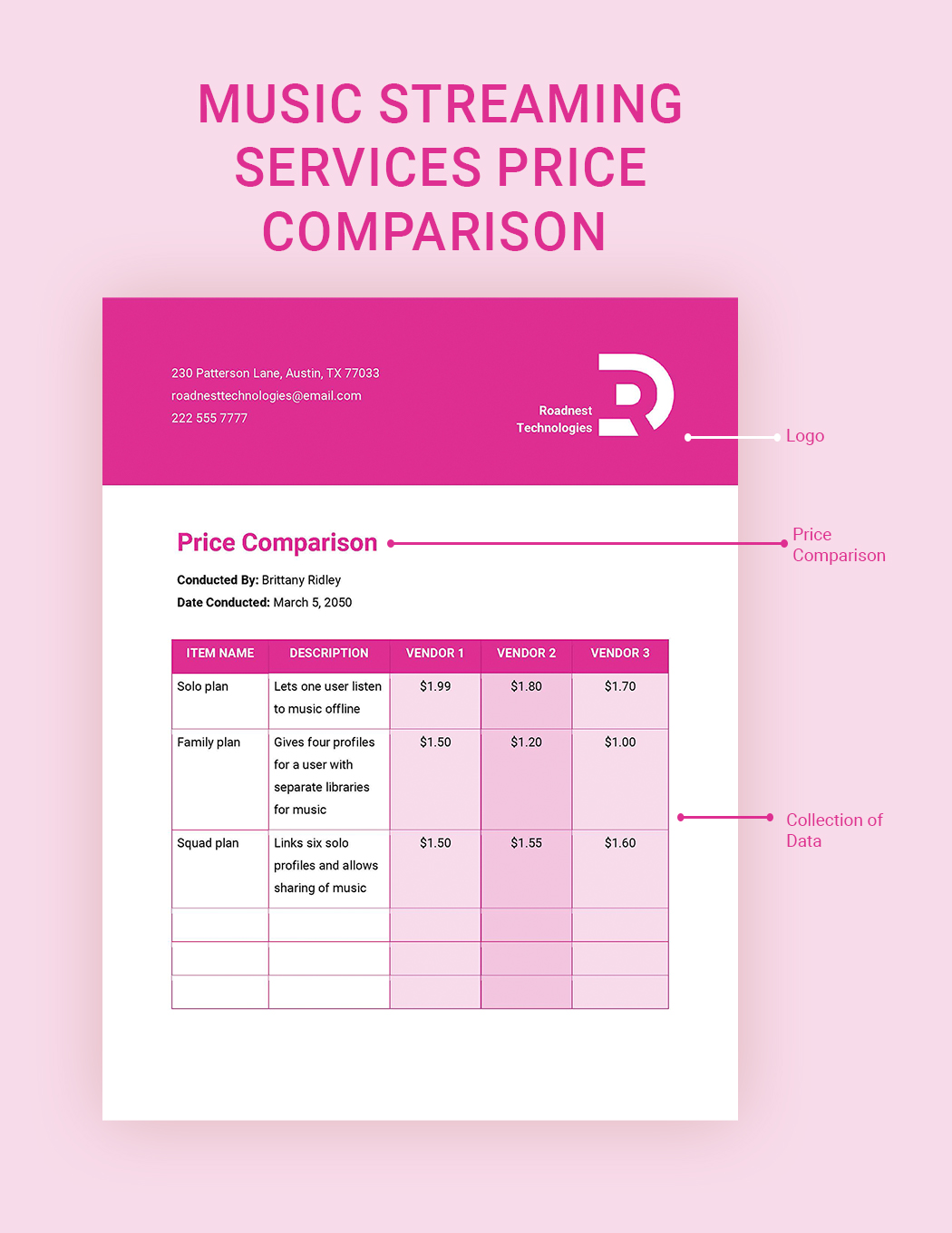 Music Streaming Services Price Comparison Template
