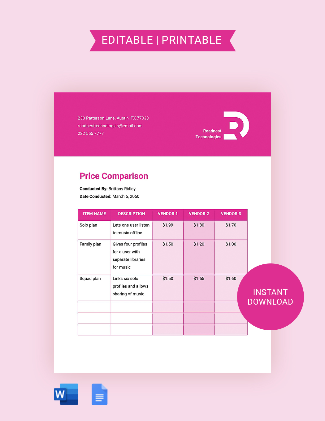 Tender Price Comparison Template In Word Google Docs Download Tender Price Comparison Template In Word Google Docs Download