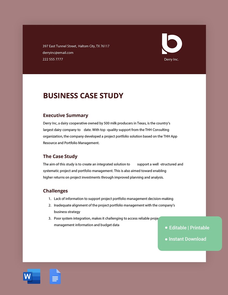Business Case Study Template in Word, Google Docs