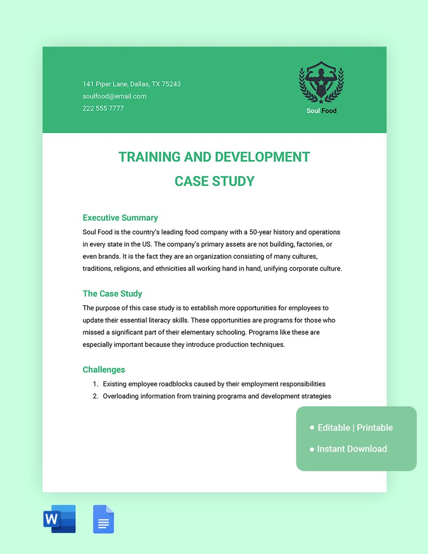 Training And Development Case Study Template in Word, Google Docs