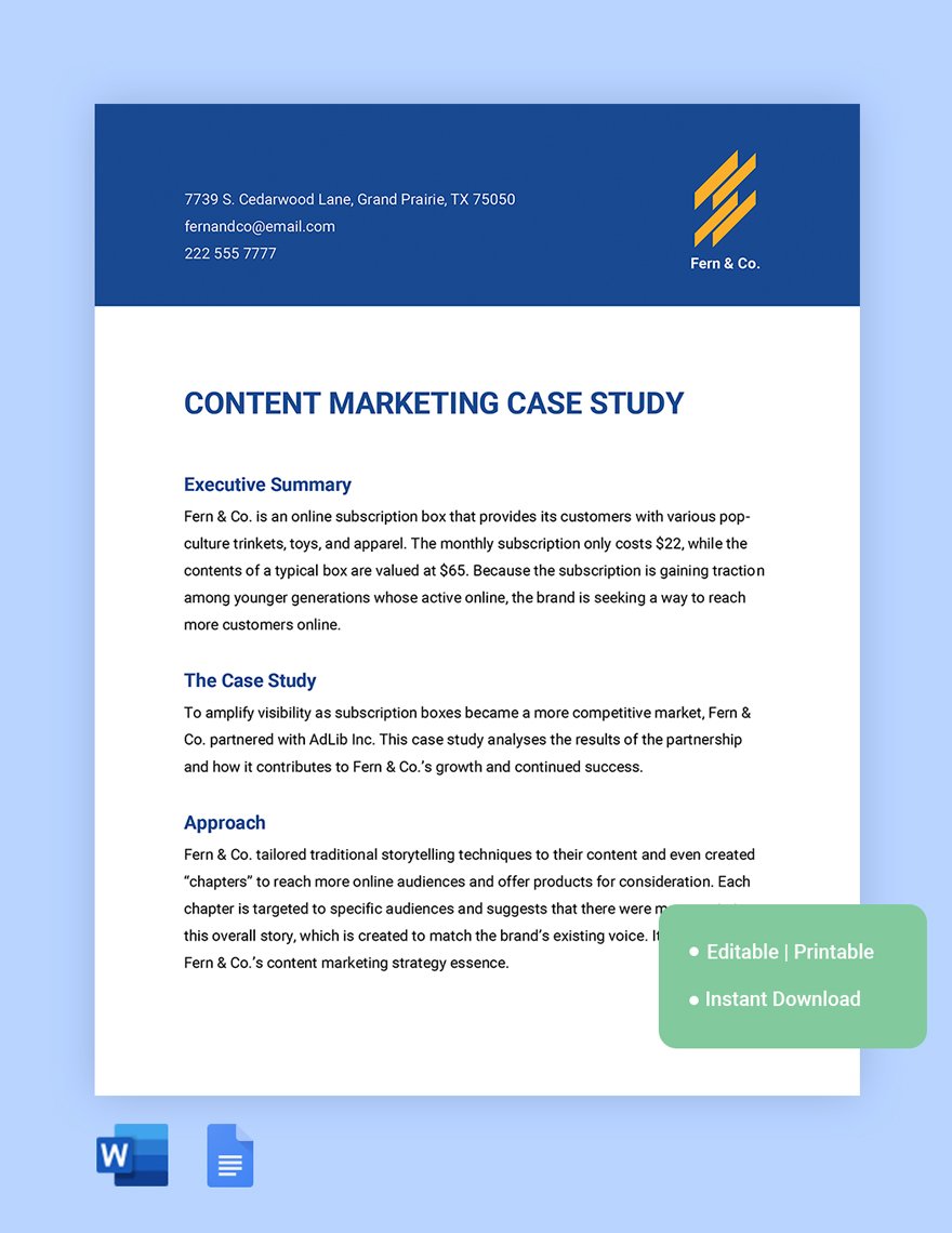 Content Marketing Case Study Template in Word, Google Docs
