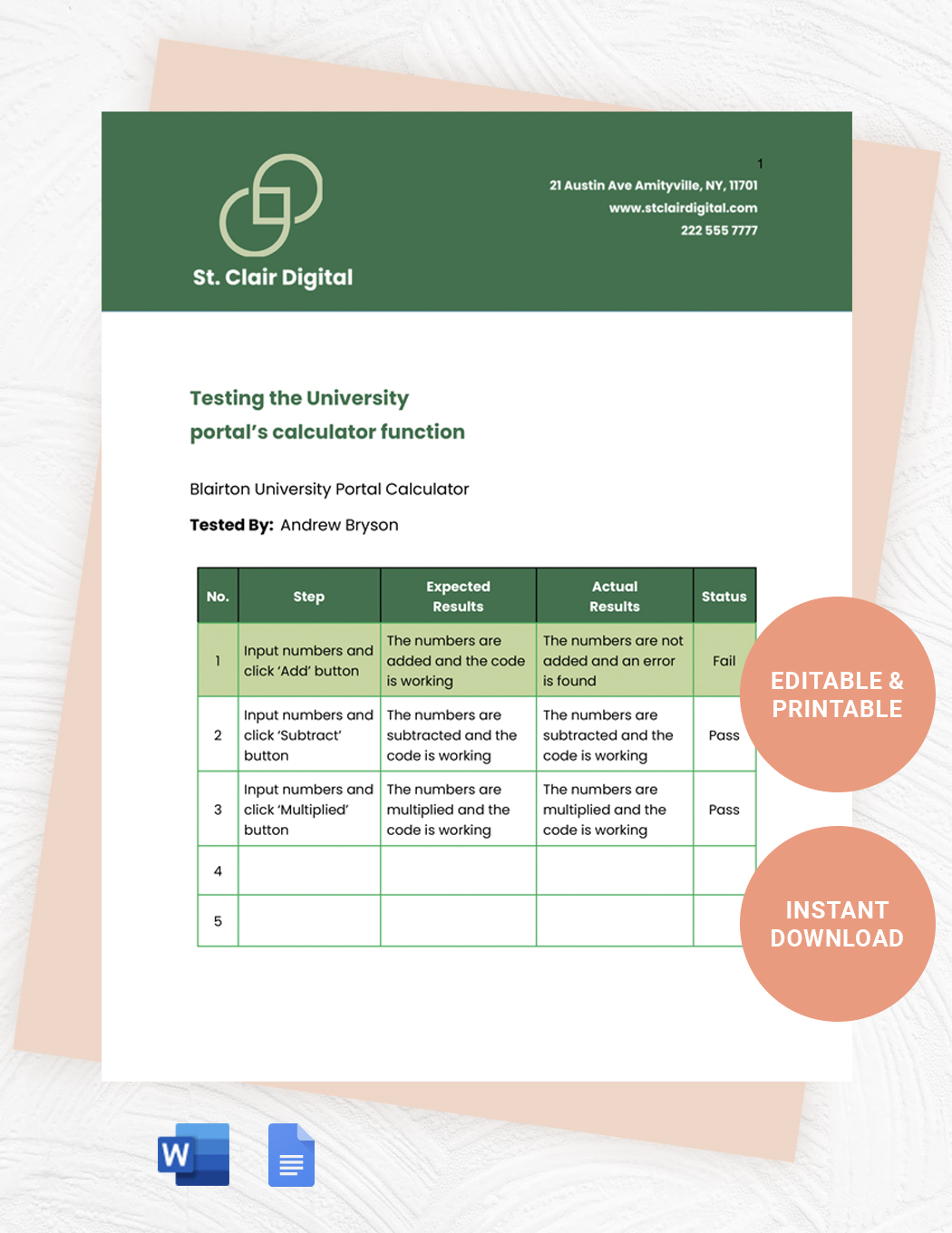 Unit Test Case Template Download In Word Google Docs Template