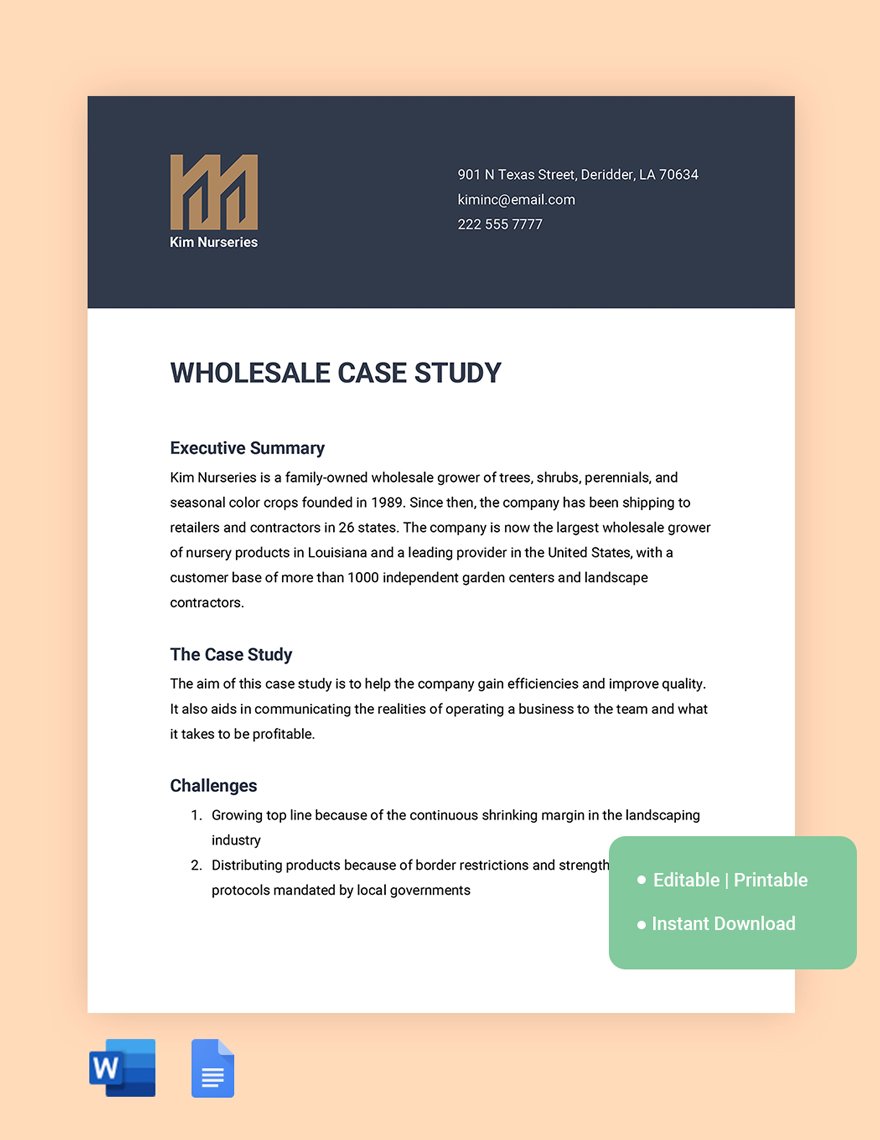 Wholesale Case Study Template in Word, Google Docs