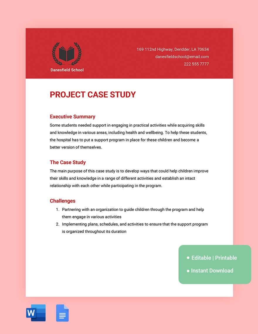 Project Case Study Template in Word, Google Docs