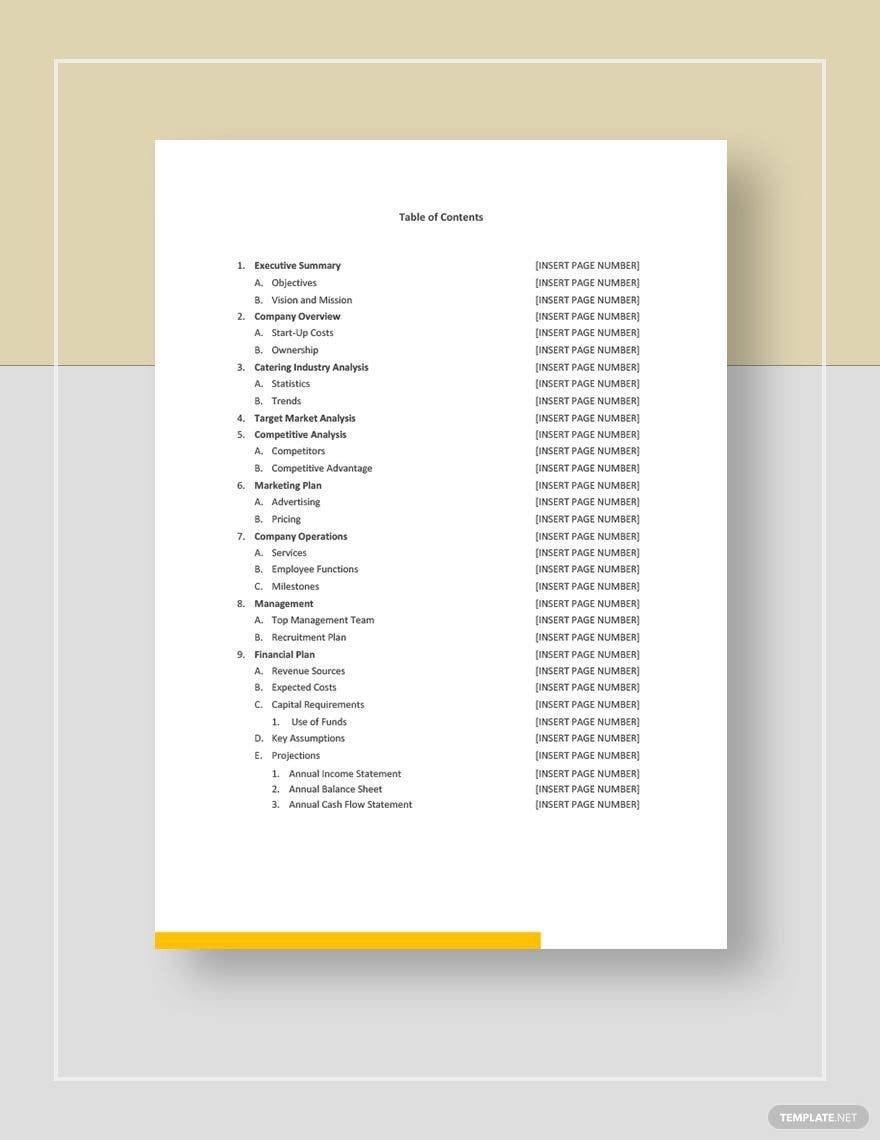 catering business plan cover page