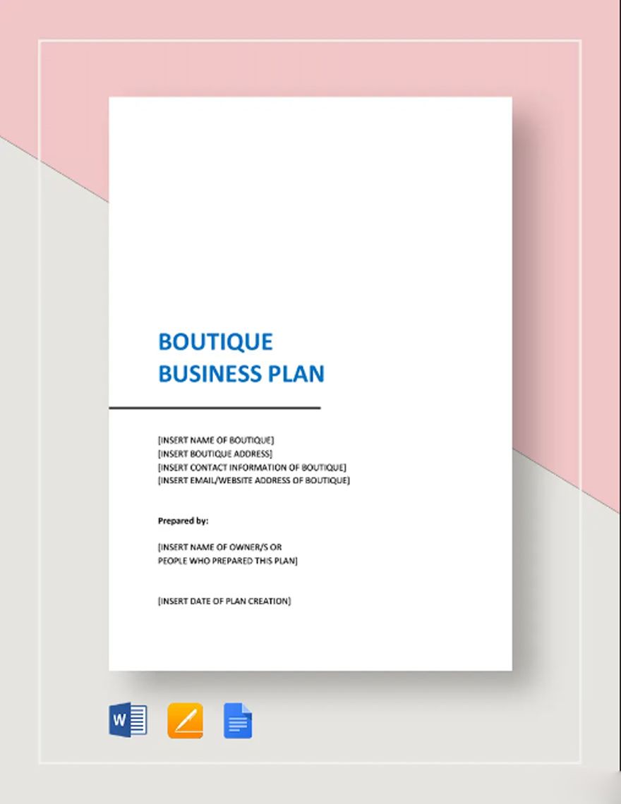 Boutique Business Plan Template in Word, Google Docs, PDF, Apple Pages