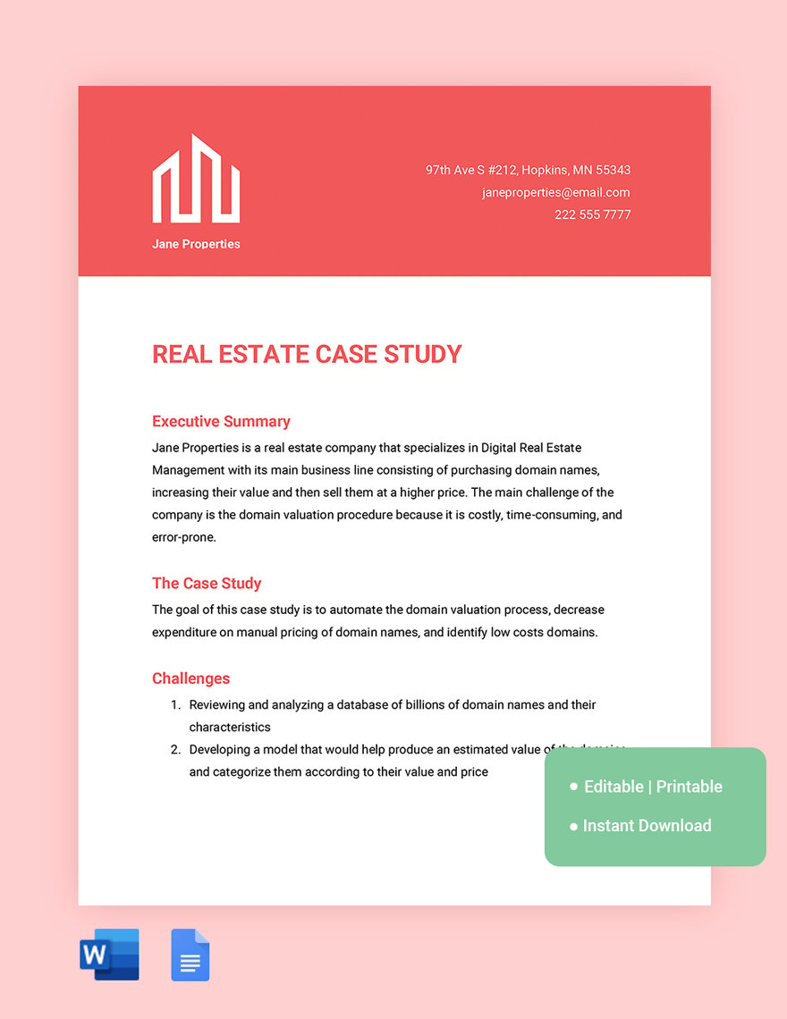 Real Estate Case Study Template in Word, Google Docs