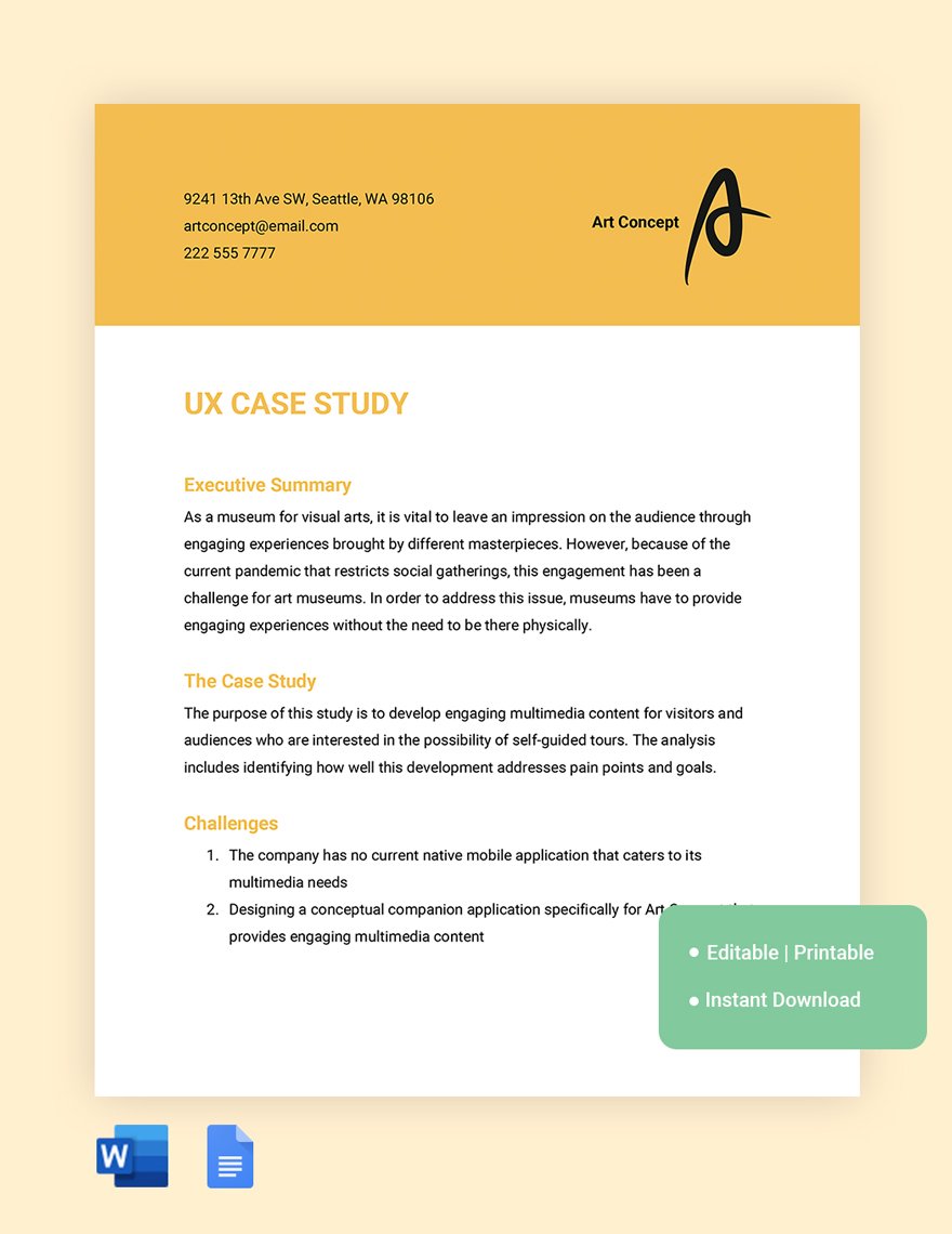 UX Case Study Template in Word, Google Docs