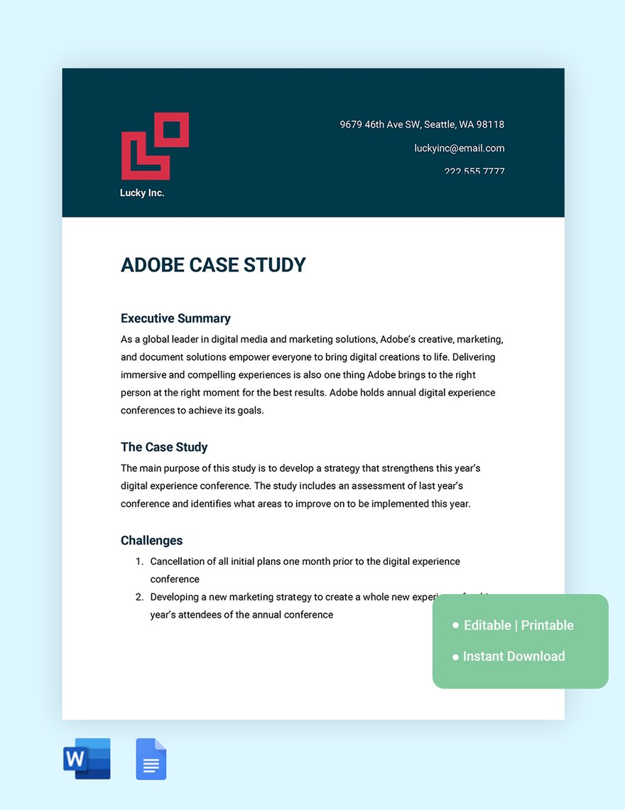 Adobe Case Study Template in Word, Google Docs