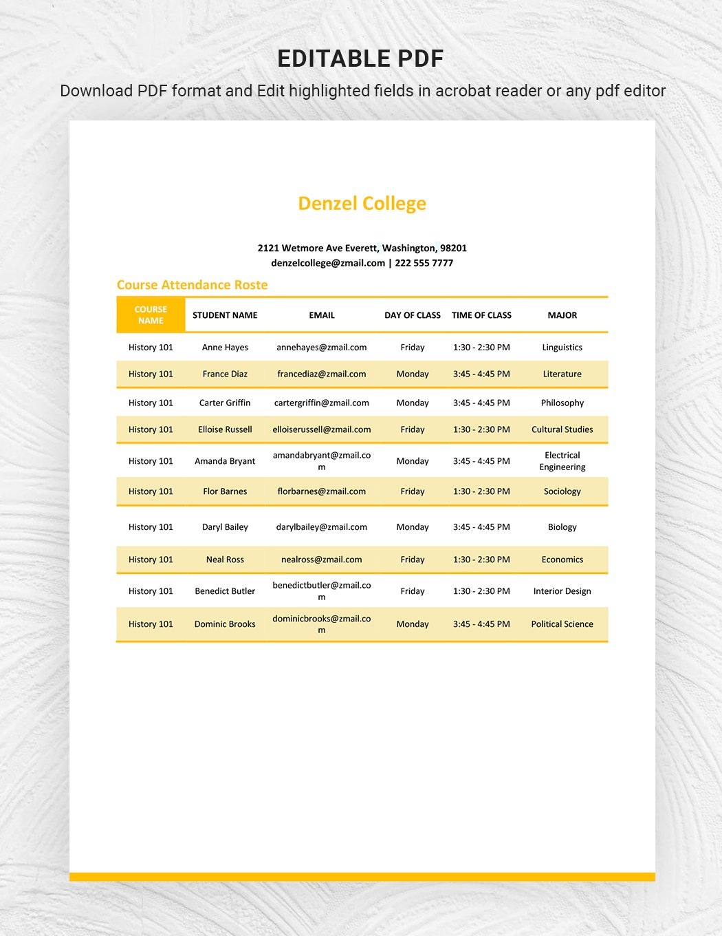 Course Attendance Roster Template